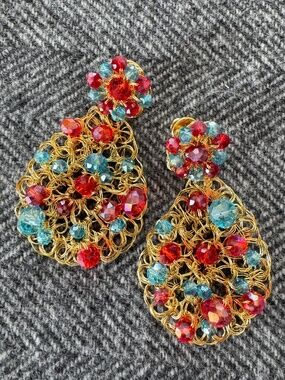 NWT FRANCES VALENTINE OPEN MESH HAND CROCHET TEARDROP EARRINGS